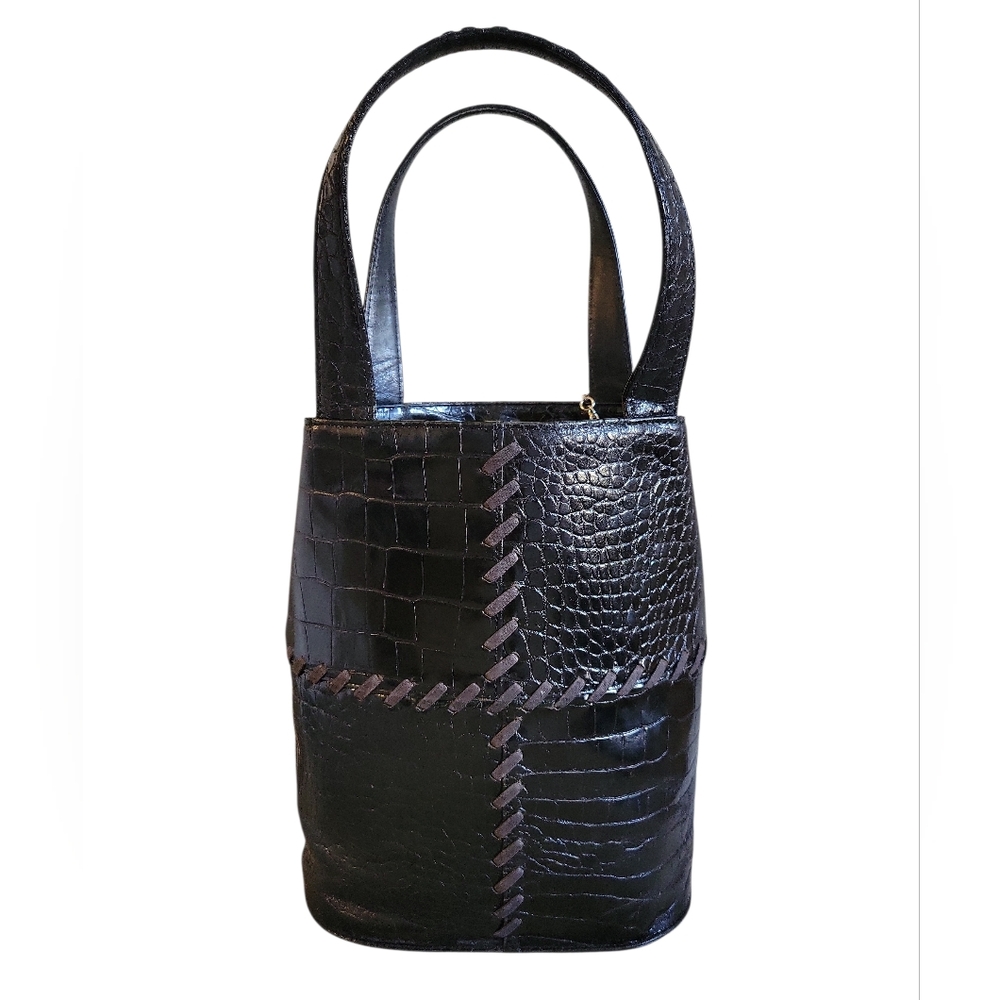 Yves Saint Laurent Black Leather Croc-Embossed Tote Bag - Picture 15 of 15